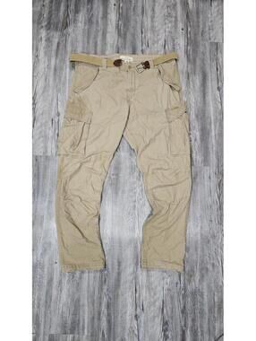 H&M L.O.G.G. Mens Khaki Cargo Pants Belted Casual Size US 40